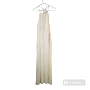 NWT Living Doll High Neck Crochet Racerback Maxi Dress Size L Sheer Gauze Boho